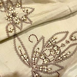 Allison Taylor beige linen skirt with decorative wood beading! Flows nicely!